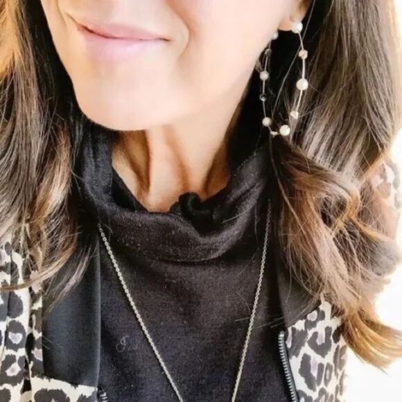 stella & dot ~ NEW large madisonโhoops ~ pearl bead and studs ~ retired - Picture 6 of 7